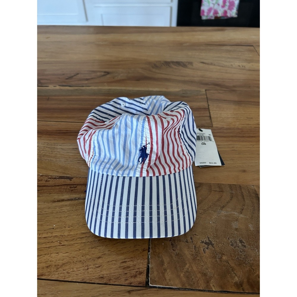 Polo Ralph Lauren Baseball Hat Cap Paneled Seersucker Striped NWT Patriotic
